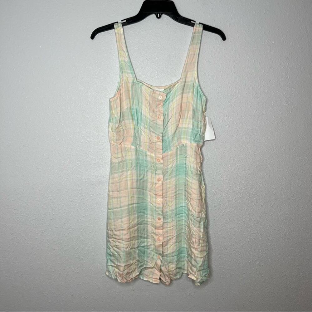 New Abound Pink Green Cream Plaid Sleeveless Sun Dress Women's size XS